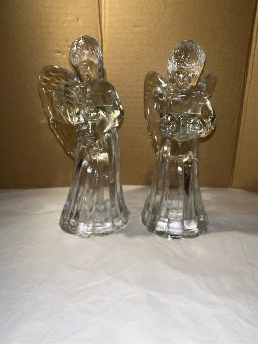 Clear Glass musical angel candle holder stick 6.5”